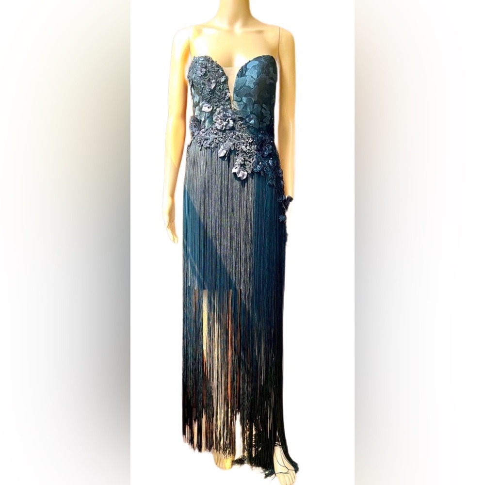ALFABETA Gorgeous Sequined, Lace & Tassle Evening Gown. Elegant Yet Sexy Size S